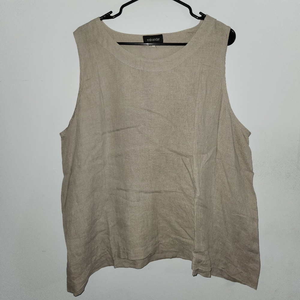 Eskandar Tan Round Neck Linen Shell Tank Sz 3 Lagenlook